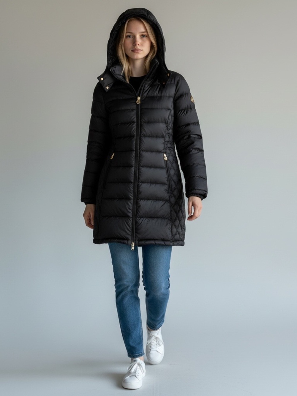 Michael Kors Down Packable Black Hooded Long Puffer Coat M